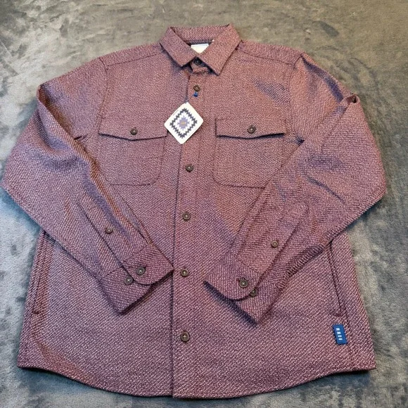 ROWM Taos Canyon Shirt Jacket Mens Small Burgundy Textured Heavyweight Button Up - Picture 3 of 12